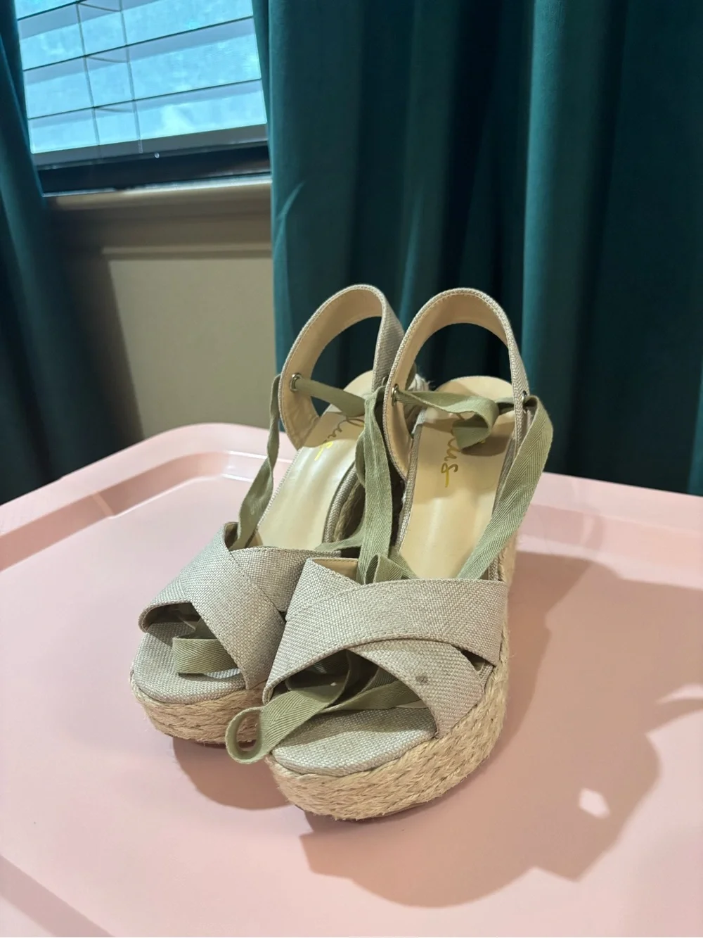 Lulu's Natural Woven Espadrille Wrap Wedge Sandals